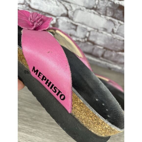 Mephisto Violette Pink Leather Rose Flower Thong Cork Sandals Women Sz 37EU/6.5M - Picture 5 of 16